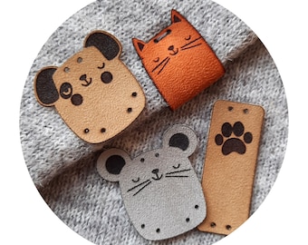 Cute Animal Faux Suede Tags for Handmade Items; Soft Sewing Labels for Kids' Clothes, Toys, Beanies, Blankets; tags for knitting projects