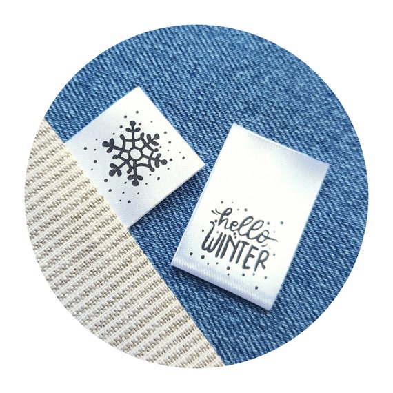 20x SATIN woven label "Hello winter" woven labels, care labels, knitting tag, knitting label, tag for handmade item, crochet label, nobaa
