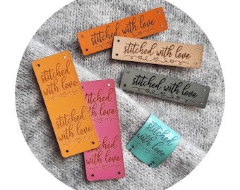 Easy-to-Sew Tags for Handmade Goods, Washable Faux Leather Labels for Knitting, Sewing, Crochet Projects; labels for crocheters and knitters