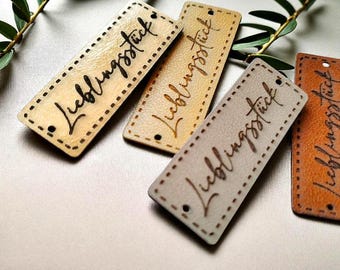 Faux Leather Sewing Labels; Washable Flat Tags for Knitters, Crocheters, Handmade Clothing; Labels with rivets for handmade; 24 Colors