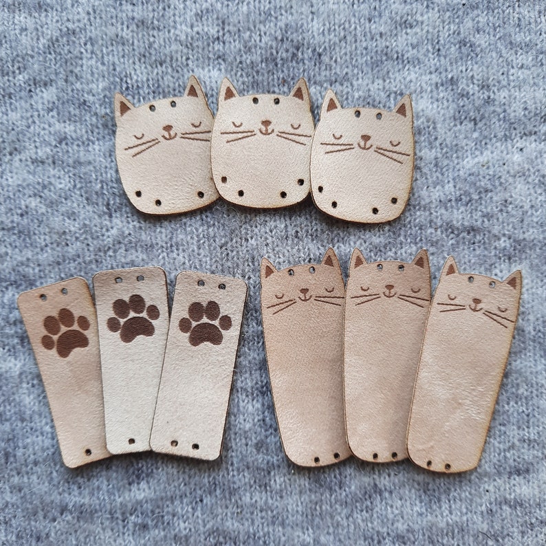 9x FAUX SUEDE handmade tag Cat Cute crochet tag, leather tag for handmade item, handmade label, label for handmade item, diy, craft nobaa Light beige