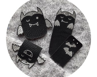 9x FAUX LEATHER handmade label "Bat" Cute! knitting tag, knitting label, leather tag, tag for handmade item, craft, crochet label, nobaa