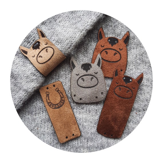 9x FAUX SUEDE handmade label "Horse" Cute! knitting tag, knitting label, leather tag, tag for handmade item, craft, crochet label, nobaa