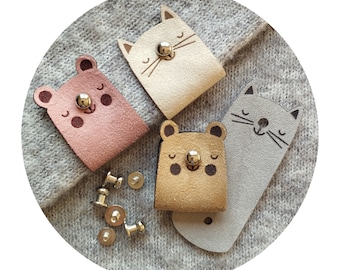 9x FAUX SUEDE handmade tag "Cat&Bear" Cute! with metal rivets. crochet tag, leather tag for handmade item, handmade label, diy, craft nobaa