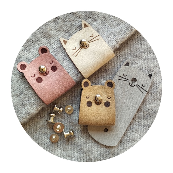 9x FAUX SUEDE handmade tag "Cat&Bear" Cute! with metal rivets. crochet tag, leather tag for handmade item, handmade label, diy, craft nobaa