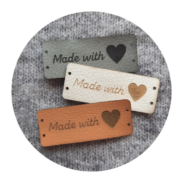 10x FAKE LEATHER LABELS made with love, crochet, knit, knitting, sewing, products labels, products labels, custom labels for clothes, nobaa