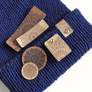 Tags for Beanies, Blankets, Baskets; Faux Suede Labels for Knitting, Crochet & Sewing; Washable Handmade Tags and labels; Tags with rivets