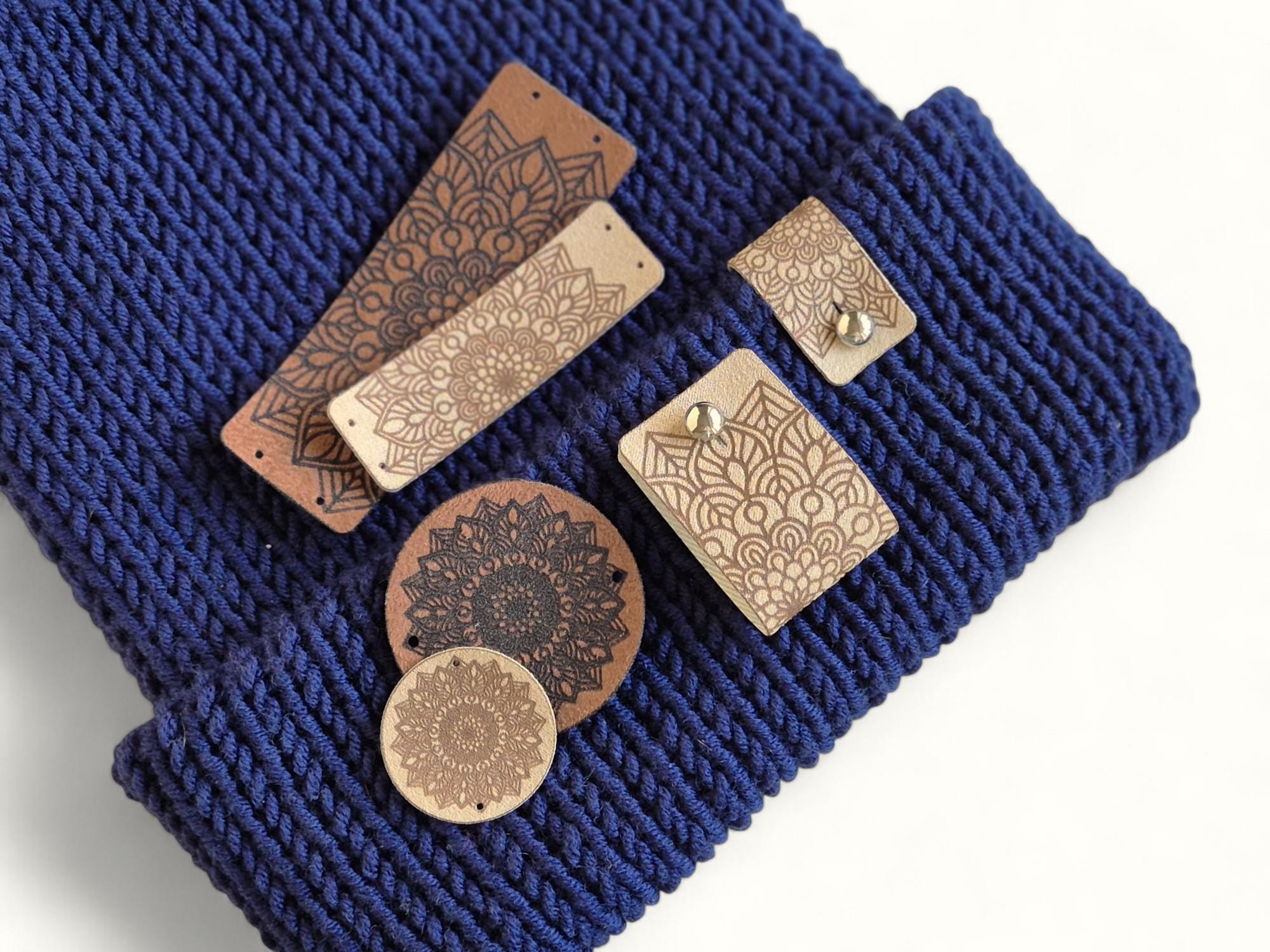 Tags for Beanies, Blankets, Baskets; Faux Suede Labels for Knitting, Crochet & Sewing; Washable Handmade Tags and labels; Tags with rivets