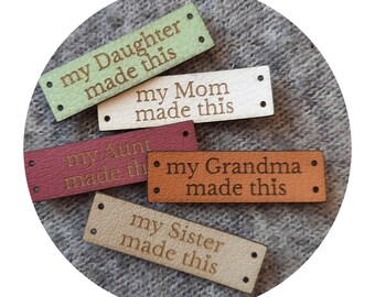 Easy-to-Sew Tags for Handmade Goods, Washable Faux Leather Labels for Knitting, Sewing, Crochet Projects; labels for crocheters and knitters
