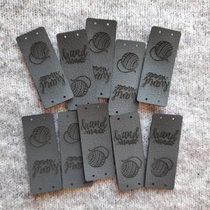 10x FAKE LEATHER TAGS Handmade and skein crochet, knit, knitting, products labels, gifts for knitters, custom labels for clothes, nobaa Graphite