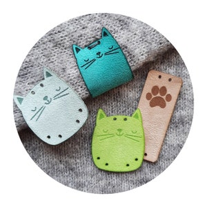 9x FAUX SUEDE handmade tag "Cat" Cute! crochet tag, leather tag for handmade item, handmade label, label for handmade item, diy, craft nobaa