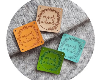 Easy-to-Sew Tags for Handmade Goods, Washable Faux Leather Labels for Knitting, Sewing, Crochet Projects; labels for crocheters and knitters