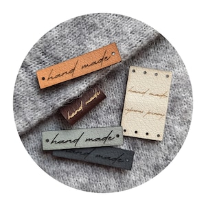 Handgemachte Kunstleder-Etiketten für Stricken, Häkeln, Nähen; Labels für Mützen, Decken und Taschen; Etiketten für Häkel- und Strickartikel