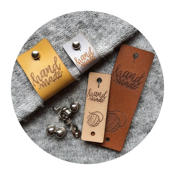 10x FAKE LEATHER TAGS with metal rivet, gifts for knitters, handmade patch, products labels, fabric labels custom, custom labels for clothes