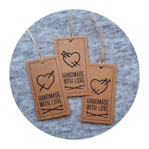 Etiquetas colgantes de cartón para manualidades hechas a mano; 5 x 9 cm con cordón de lino; etiquetas para artículos de punto, costura y crochet; papel kraft reciclado