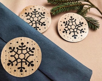 20xSnowflake Kraft Paper Stickers; Eco-Friendly Christmas Gift Labels for Handmade Packaging, Winter Crafts, Wrapping and Decorations
