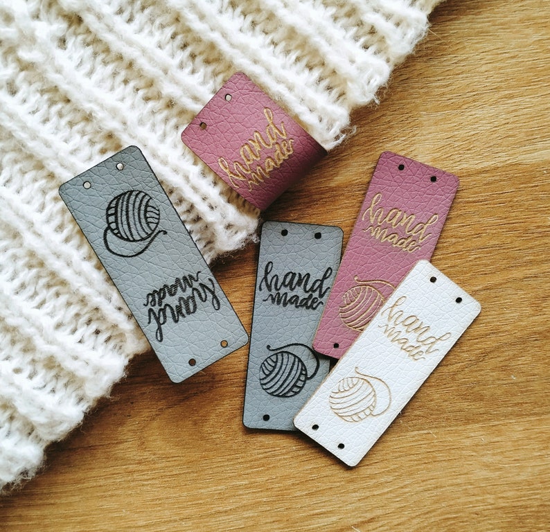 10x FAKE LEATHER TAGS Handmade and skein crochet, knit, knitting, products labels, gifts for knitters, custom labels for clothes, nobaa image 1