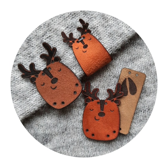 9x FAUX SUEDE handmade tag "Reindeer" Cute!  crochet tag, handmade label, label for handmade item, leather label, beanie tag, craft, nobaa