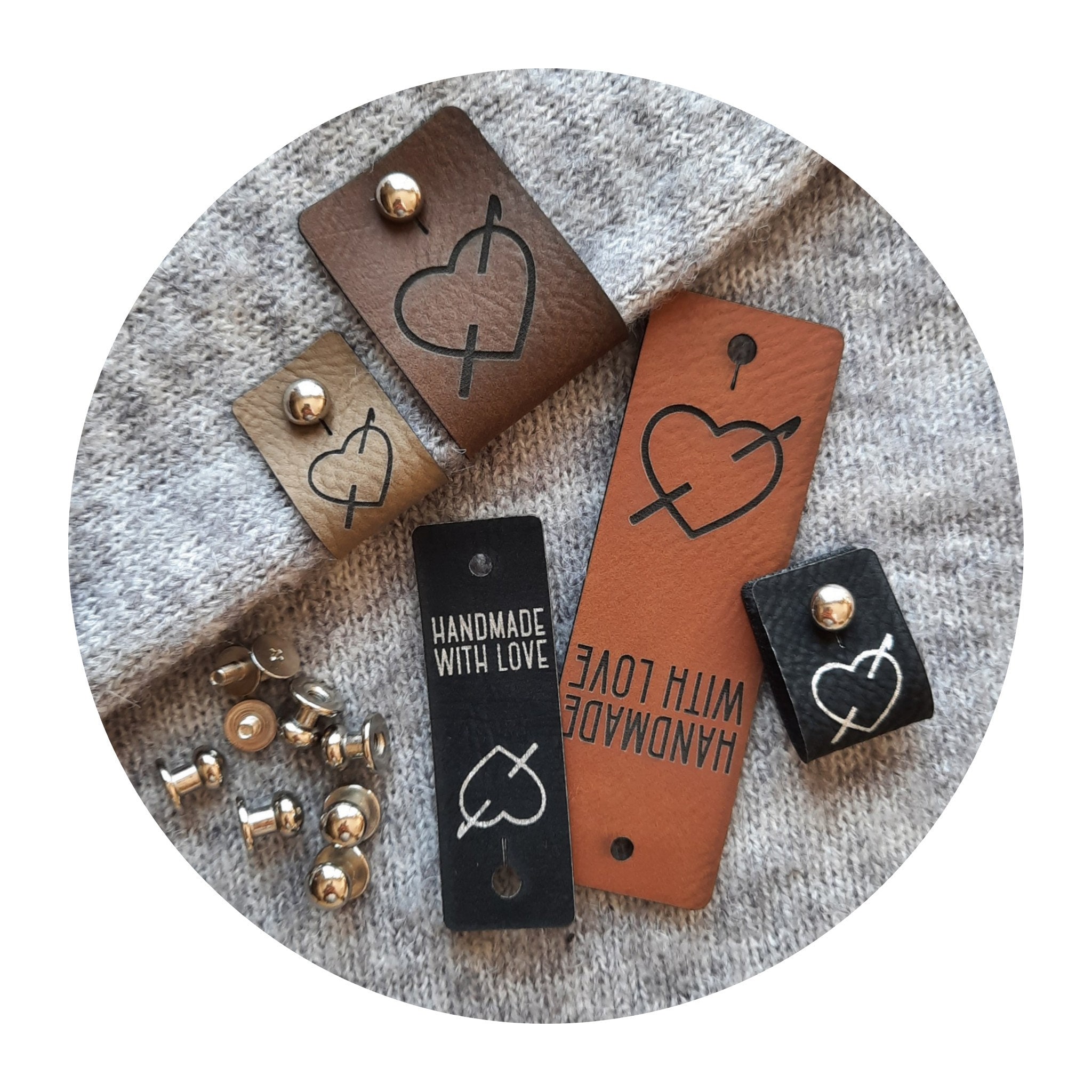  Custom Small Labels With Rivet, Knitting Beanie Tags,  Personalized Leather Tags, Crochet tags, Leather Label for Knitted items, Handmade  tag : Handmade Products