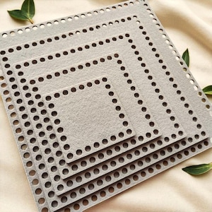 Base cuadrada de fieltro para cestas y contenedores DIY; 23 colores; Materiales de crochet; Base de cesta de fieltro hecha a mano; Base de crochet en varios tamaños