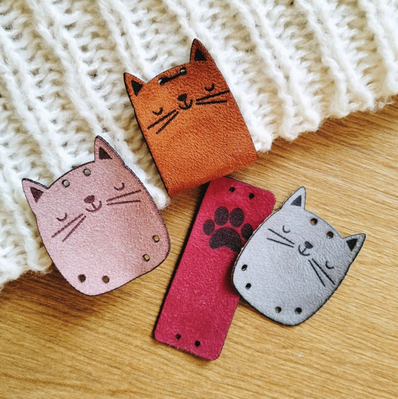 9x FAUX SUEDE handmade tag "Cat" Cute! crochet tag, leather tag for handmade item, handmade label, label for handmade item, diy, craft nobaa
