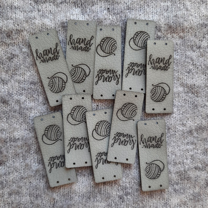 10x FAKE LEATHER TAGS Handmade and skein crochet, knit, knitting, products labels, gifts for knitters, custom labels for clothes, nobaa Gray
