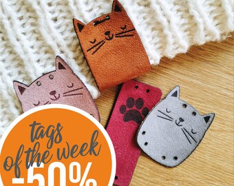 9x FAUX SUEDE handmade tag "Cat" Cute! crochet tag, leather tag for handmade item, handmade label, label for handmade item, diy, craft nobaa