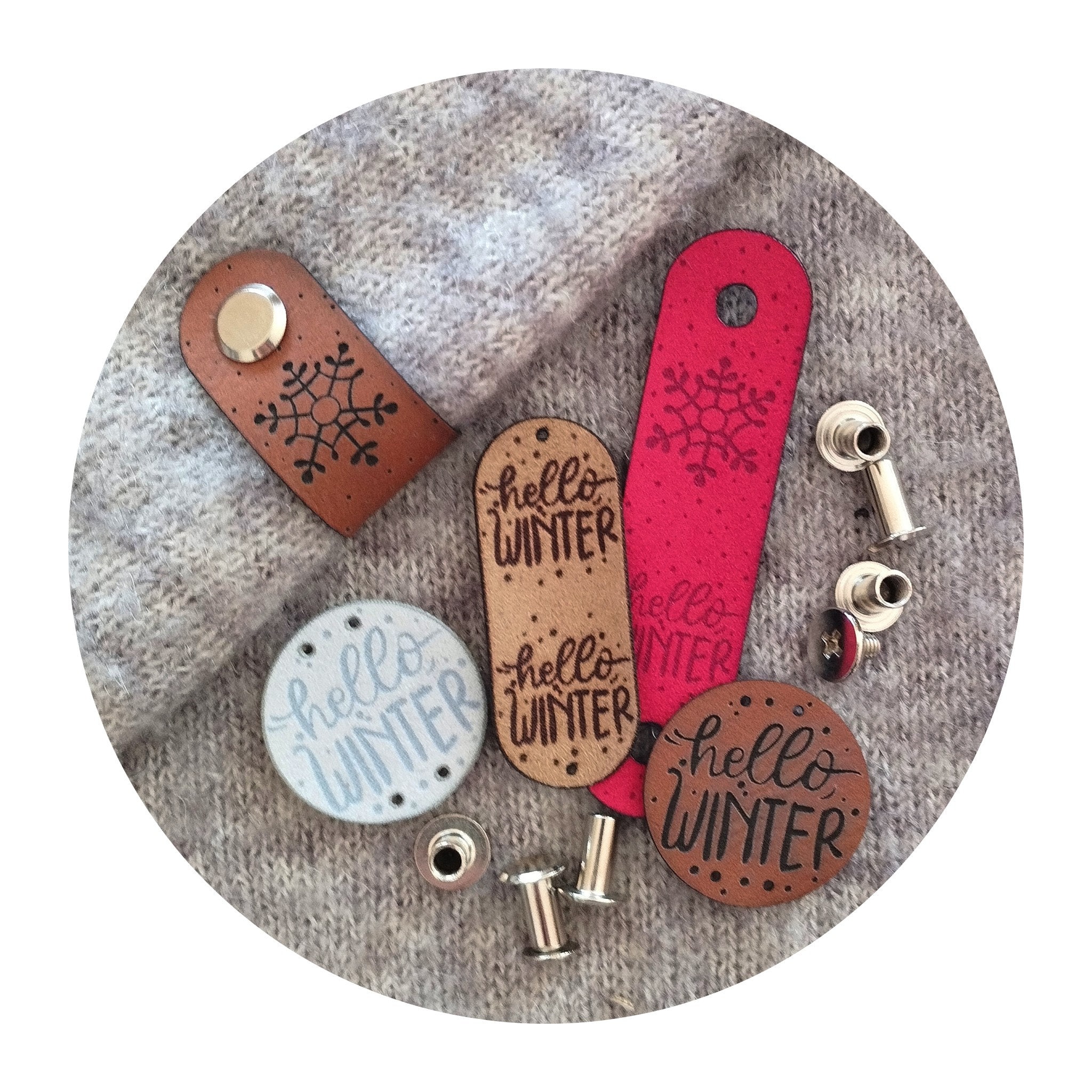 15x Customizable Rivet Leather Tags - Handmade labels with metal rivet  screw - Custom name beanie tags with rivets - tags for handmade items