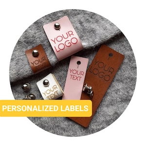Personalisierte Etiketten aus Kunstleder mit Nieten, Namensetiketten zum Annähen, Labels mit Logo für Handgemachtes, DIY Geschenk