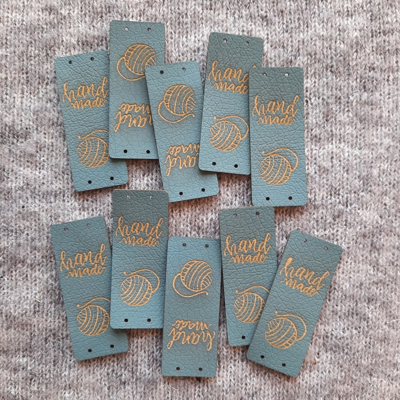 10x FAKE LEATHER TAGS Handmade and skein crochet, knit, knitting, products labels, gifts for knitters, custom labels for clothes, nobaa Teal