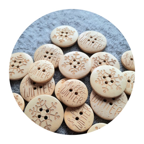 10x WOOD button "Hello winter" buttons for sewing, buttons for handmade items, diy, craft, crochet label, tag for handmade item, nobaa