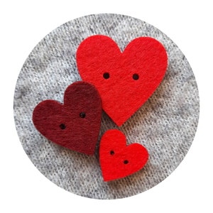 Botões de feltro em formato de coração; conjunto de botões personalizáveis para projetos de costura, tricô e artesanato; perfeito para vestuário e acessórios