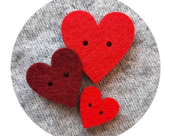 10x HEART FELT BUTTONS, tag for handmade item, label for handmade item, felt fabric, stiff felt, wool blanket, products labels, diy, nobaa