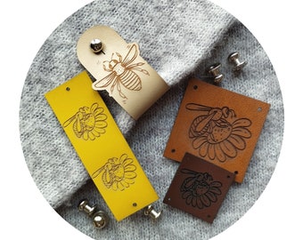 9x FAKE LEATHER handmade label "BEE" knitting tag, knitting label, leather tag, tag for handmade item, leather tag for knitting, diy, nobaa