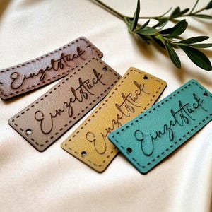 Faux Leather Sewing Labels; Washable Flat Tags for Knitters, Crocheters, Handmade Clothing; Labels with rivets for handmade; 24 Colors
