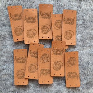 10x FAKE LEATHER TAGS Handmade and skein crochet, knit, knitting, products labels, gifts for knitters, custom labels for clothes, nobaa Camel
