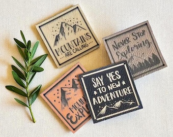 Perfect Labels for Mountain Lovers; Tags for Handmade Goods – Washable Faux Leather Labels for Knitting, Sewing & Crochet Projects;