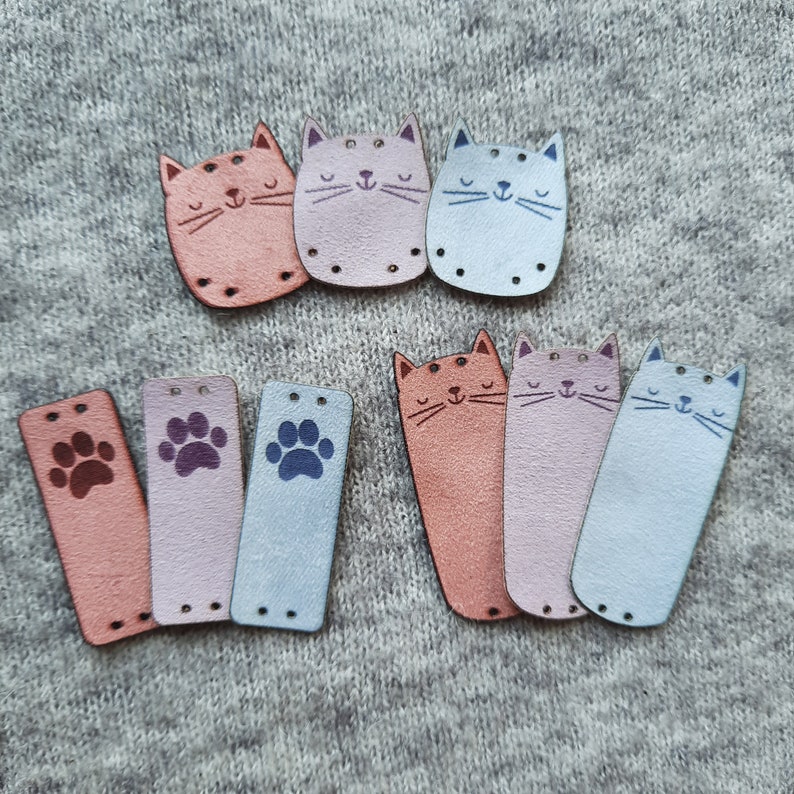 9x FAUX SUEDE handmade tag Cat Cute crochet tag, leather tag for handmade item, handmade label, label for handmade item, diy, craft nobaa Mix 3