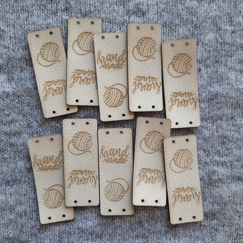 10x FAKE LEATHER TAGS Handmade and skein crochet, knit, knitting, products labels, gifts for knitters, custom labels for clothes, nobaa Ecru