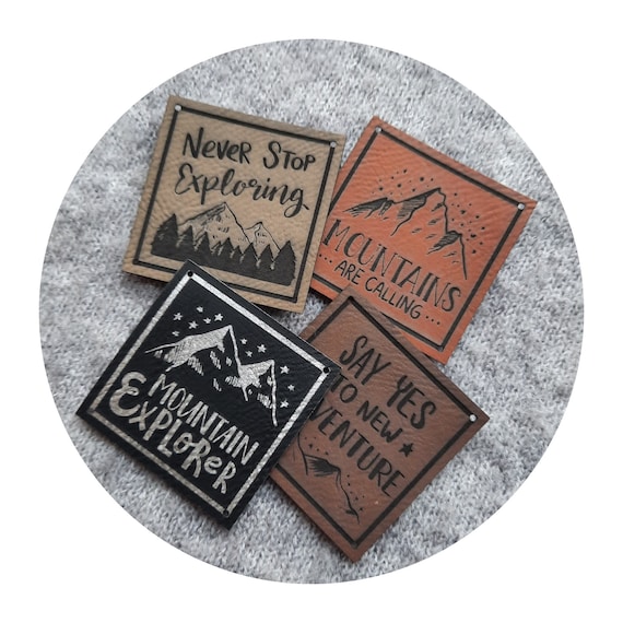 4x FAKE LEATHER handmade label "Adventure" knitting tag, knitting label, leather tag, tag for handmade item, leather tag for knitting, nobaa