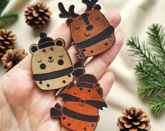 Winter & Christmas Faux Leather Tags; Washable Festive Handmade Labels for Knitting, Crochet and Sewing; Handmade tags for beanies and hats