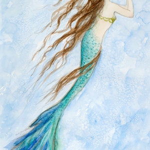 Zeemeermin-wenskaart, 5 x 7 inch, zeemeerminkunst, strandkunst, van origineel schilderij van Tina Obrien