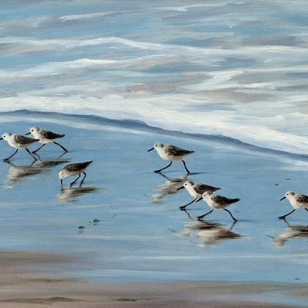 Beach Print, Sandpipers, nautical, coastal, shabby shic, beach art, birds,  from a original oil painting by Tina O'Brien