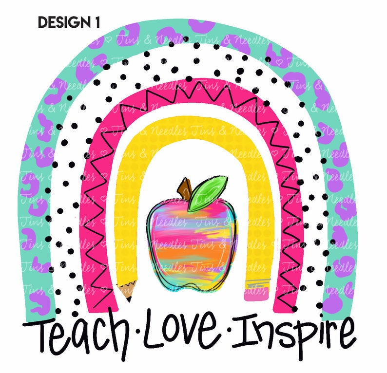 Teach Love Inspire Rainbow Apple Teacher School Sublimation | Etsy