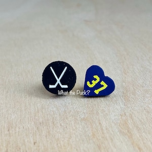 Hockey Stick Puck Earrings with Player Number Heart Earring, Hockey Fan Gift, Hockey Stick, Hockey Mom, Hockey Girlfriend, Hockey Wife, Puck