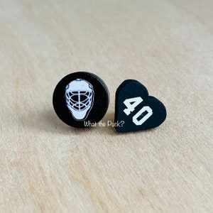 Goalie Puck Earring with Player Number Heart Earring, Hockey Fan Gift, Hockey Skate, Hockey Mom, Hockey Girlfriend, Hockey Wife