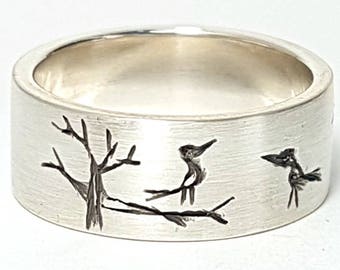 Silberring Band sprechende Vögel