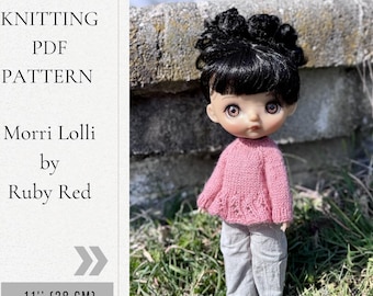 KNITTING «Dawn» Tunic PDF PATTERN for Mori Lolli by Ruby Red  11“ / 28 cm, dolls clothes, cardigan pdf pattern, doll sweater pattern