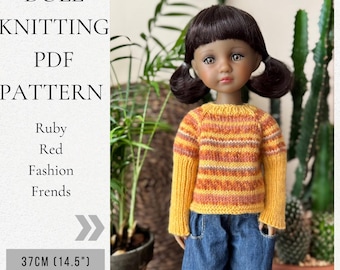 Sweater "Striped Party" PDF PATTERN for doll Ruby Red 14.5“ / 36 cm & Nancy Famosa 16.5’’ / 42 cm, dolls clothes, pullover knitting pattern