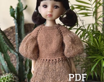 KNITTING PDF PATTERN for Ruby Red Doll, Cozy Embrace Dress, knit clothes for doll 14.5“ / 37 cm, dolls clothes, dolls knit dress